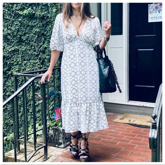 Boho Half Sleeve Geometric Print Prairie Dress - Picture 8 of 8